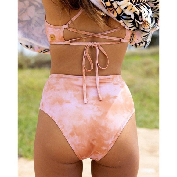 NWT Billabong tie dye abstract print medium coverage, high leg bikini bottom, S - Picture 4 of 11